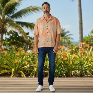 Men's Casual Button Down Shirt - Tropical Orange